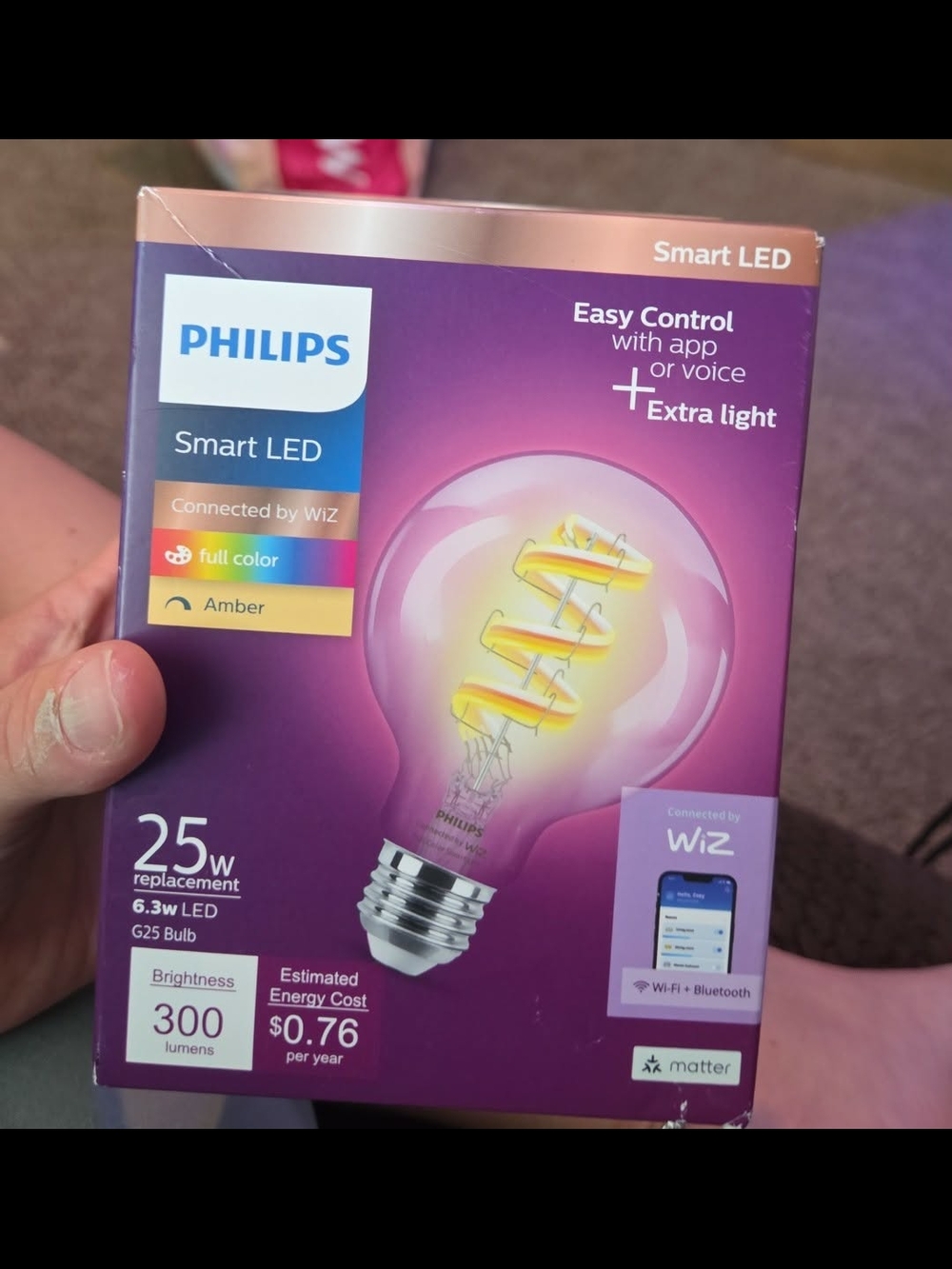 Philips Smart LED Full Color G25 Bulb - Purple & Gold Packaging